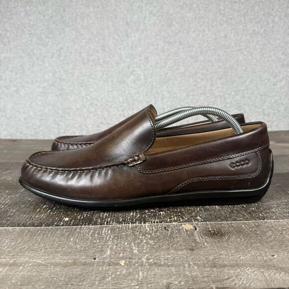 Ecco Men Size 44 US 11 Classic Moc Loafers Coffee Brown Leather Driving Shoes main image 6